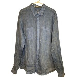 AMIANI Mens Blue Linen Long Sleeve Button Down Shirt XXL Beach Resortwear Casual